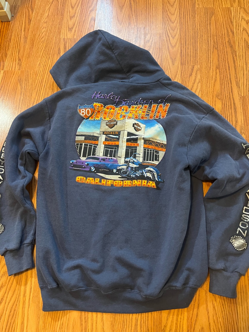 Harley Davidson Jacket Womens medium Biker Logo Rhinestone Hooded Y2K